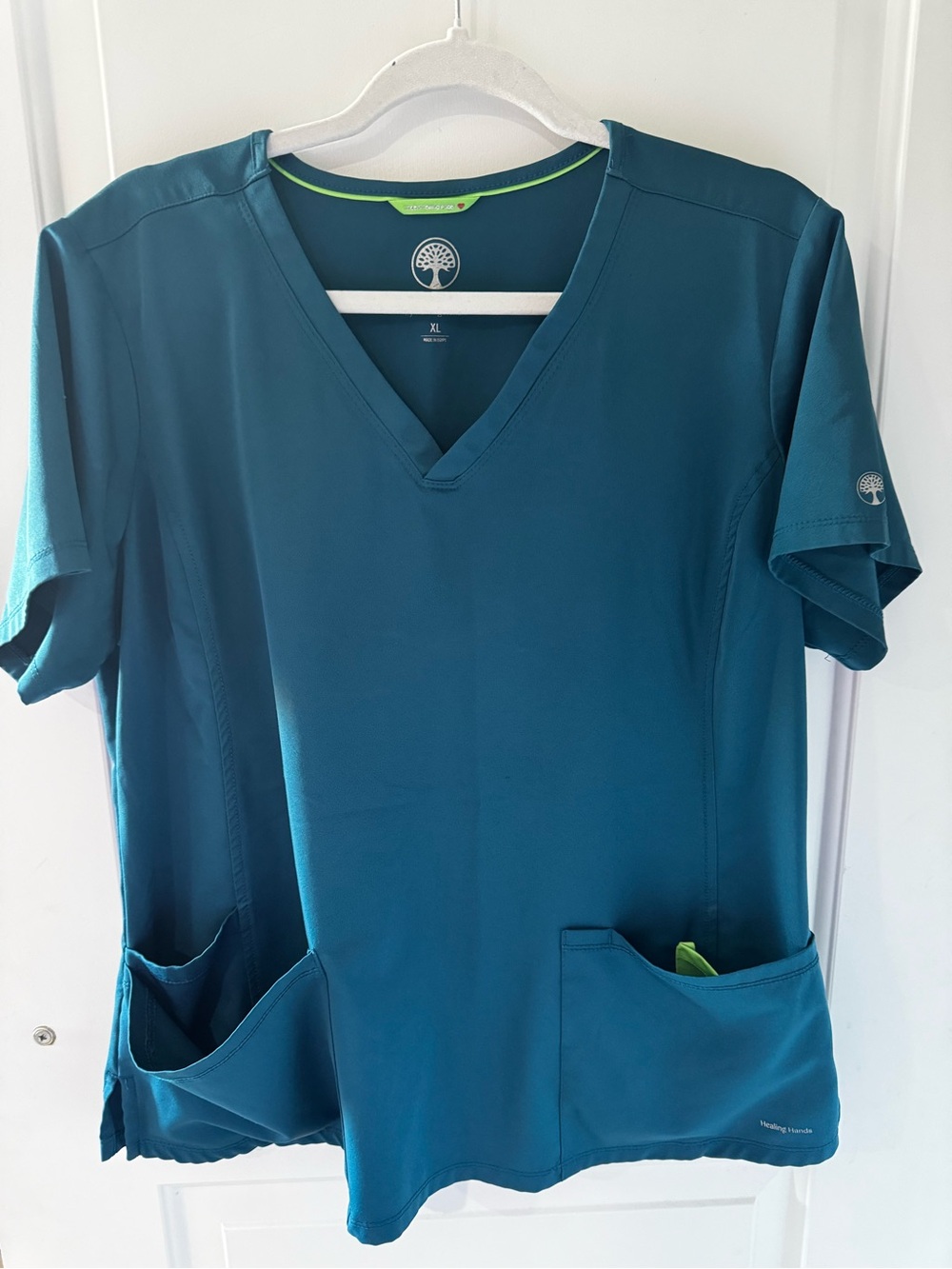 Healing Hands Teal Scrub Top with Lime Accent